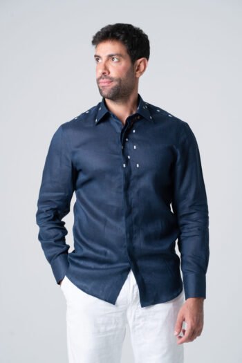 Dark Blue Embroidery Linen